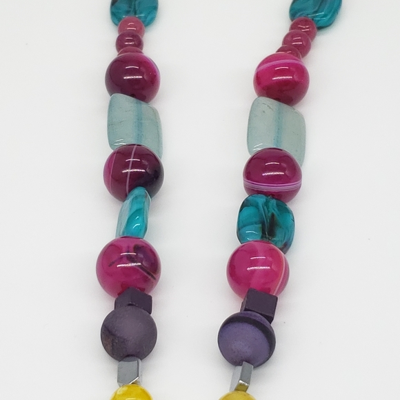 Purple and Yellow Agate Beaded Boho Necklace - Picture 3 of 11